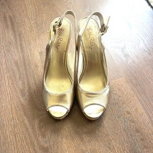 Lela Rose Metallic Gold Slingback Heels